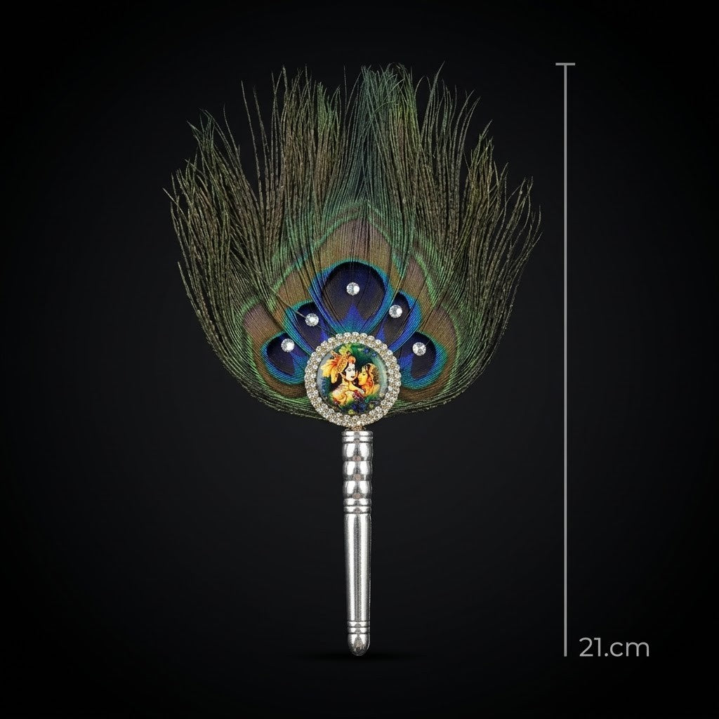 Handcrafted Morpankh Fan with Radha Krishna