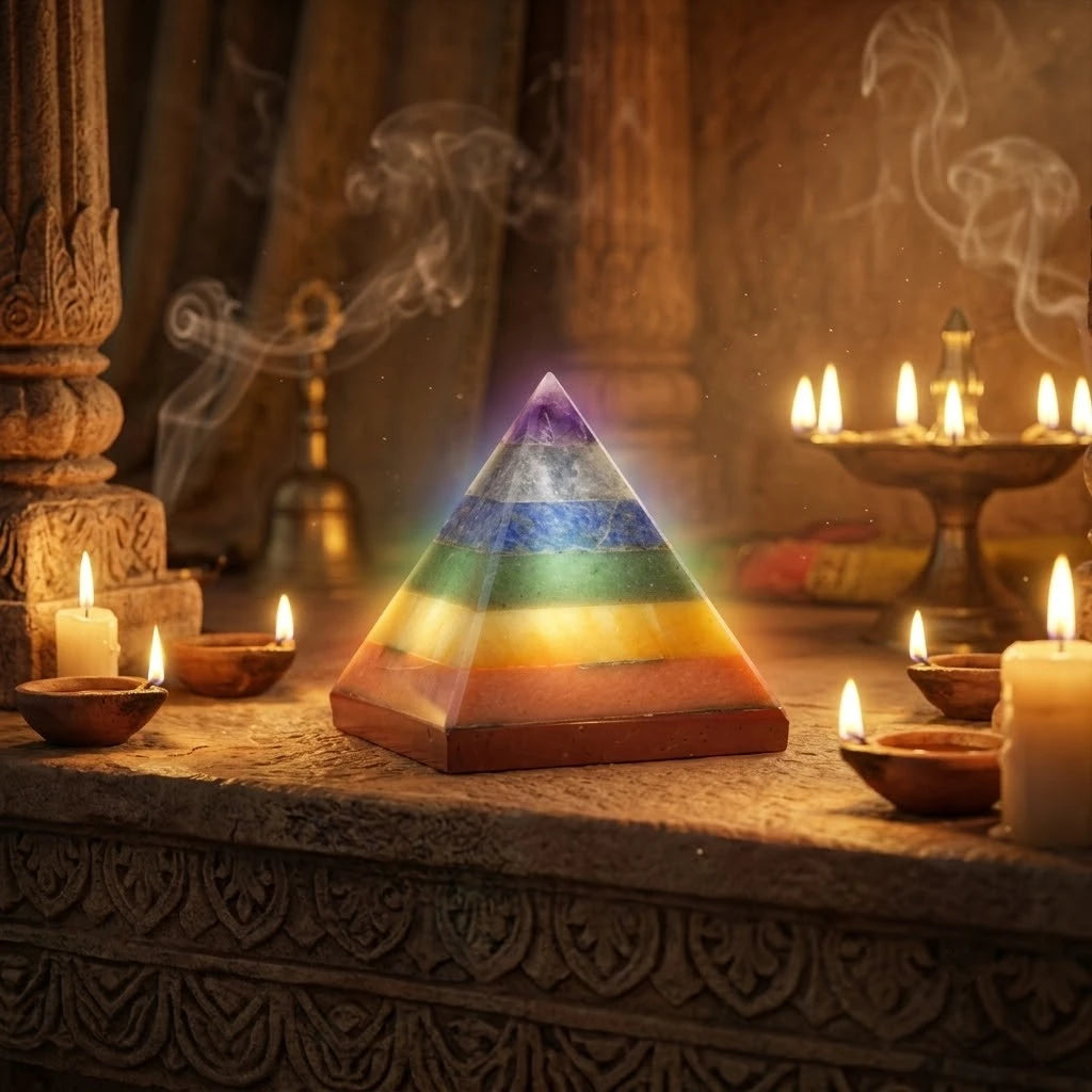 Premium 7 Chakra Bonded Crystal Pyramid