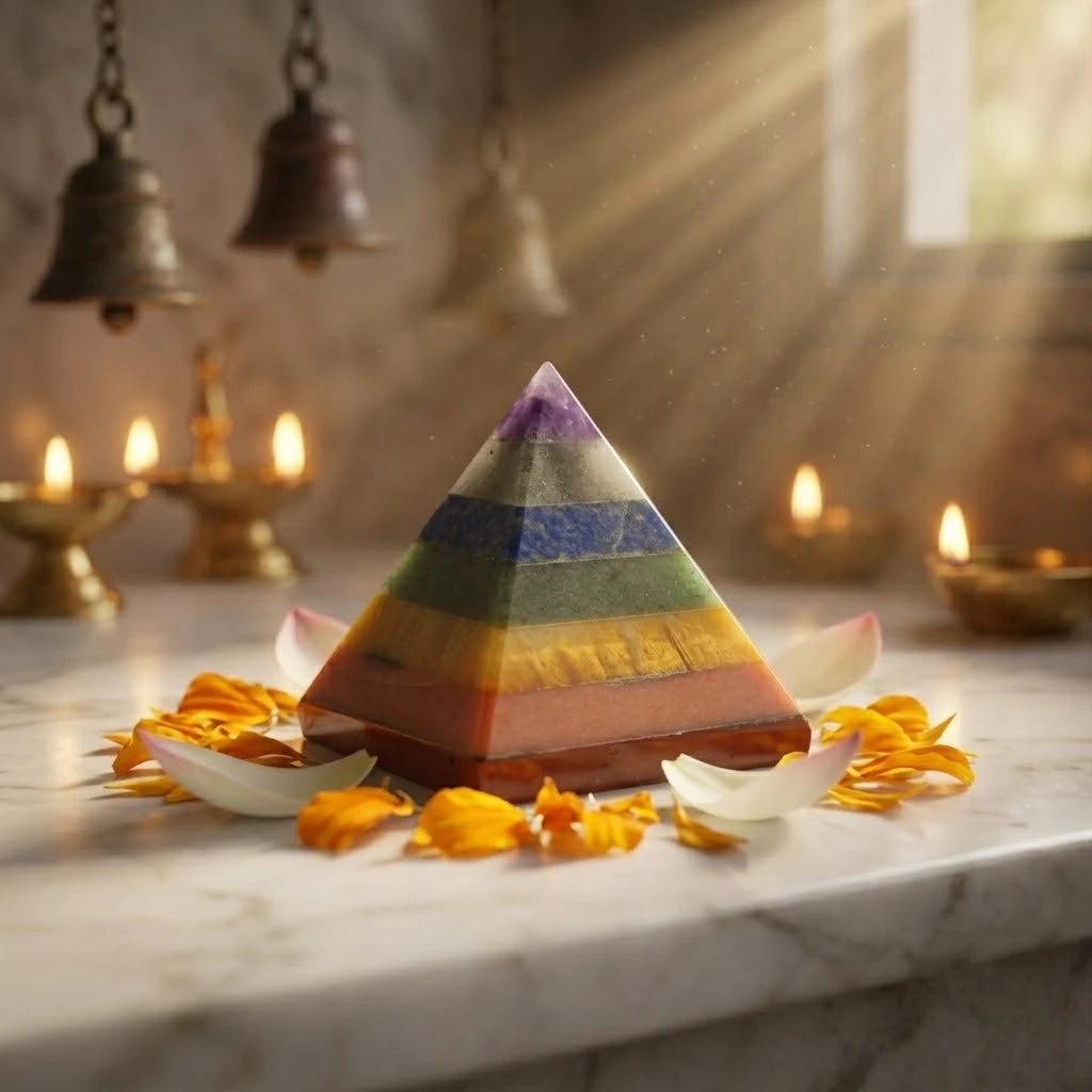Premium 7 Chakra Bonded Crystal Pyramid