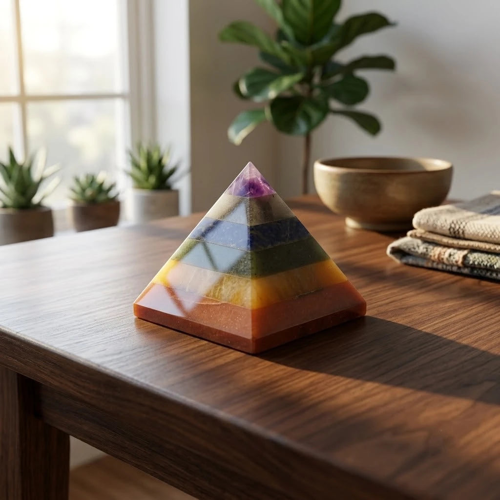Premium 7 Chakra Bonded Crystal Pyramid