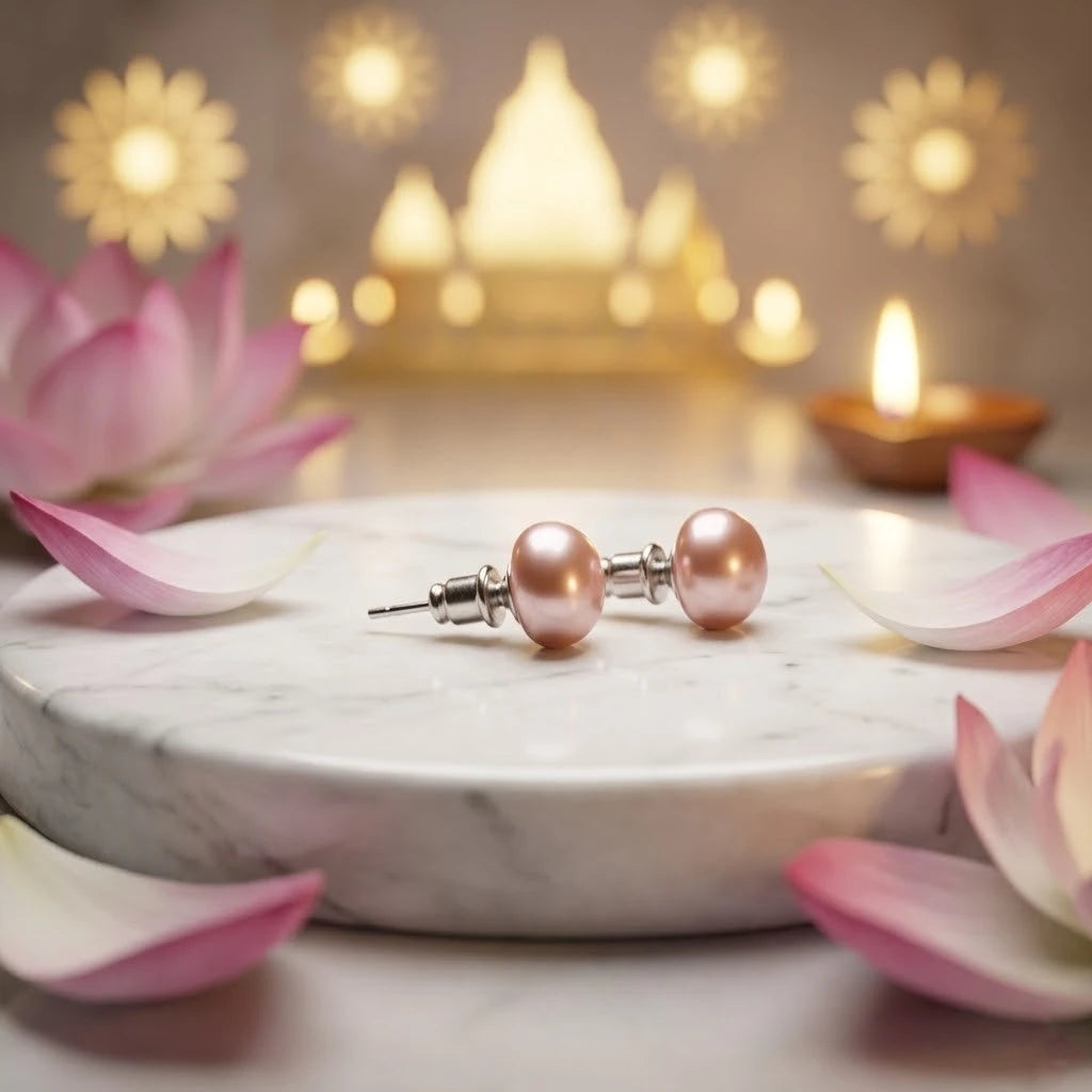 Blush Pink Pearl Stud Earrings for Women