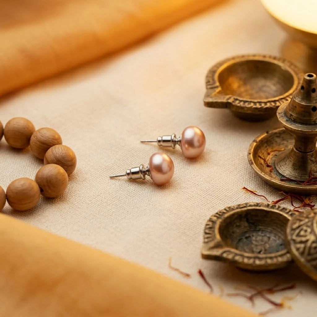 Blush Pink Pearl Stud Earrings for Women