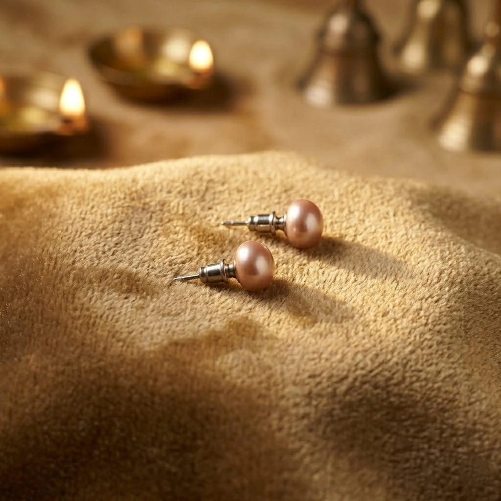 Blush Pink Pearl Stud Earrings for Women