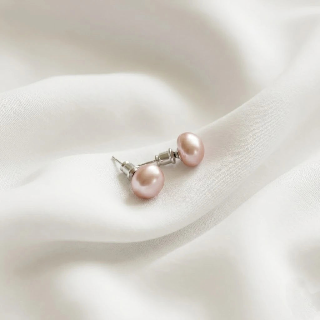 Blush Pink Pearl Stud Earrings for Women
