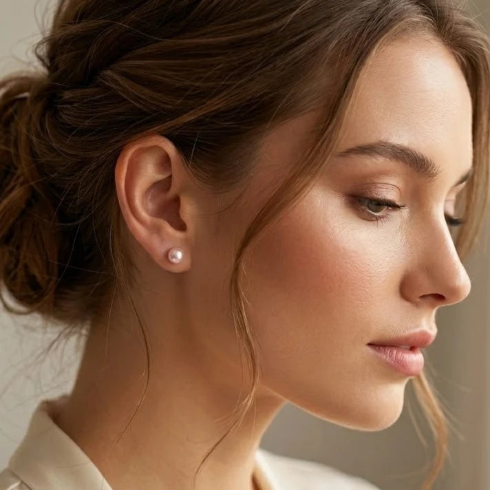 Blush Pink Pearl Stud Earrings for Women