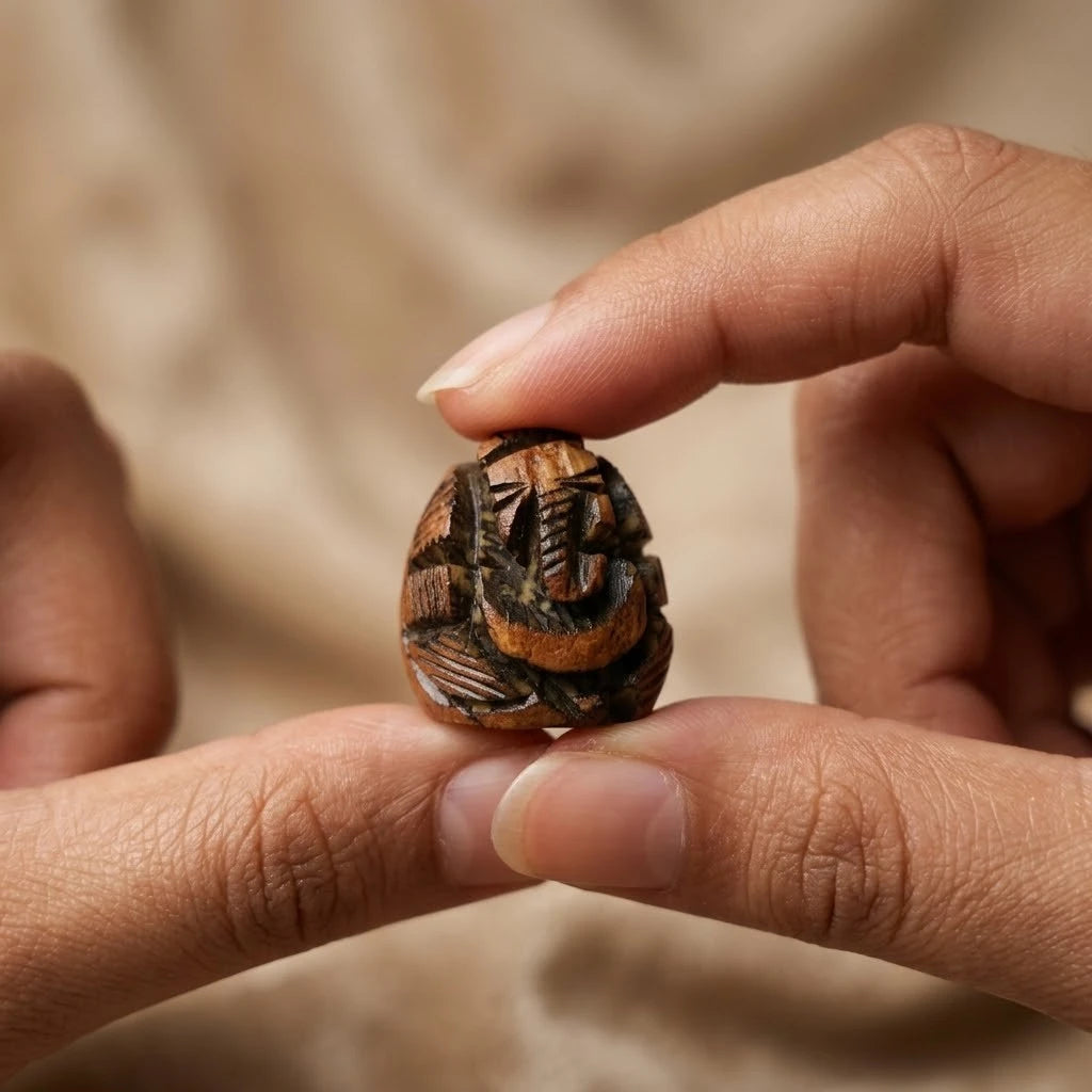 Authentic Hand-Carved Natural Supari (Betel Nut) Lord Ganesha Idol