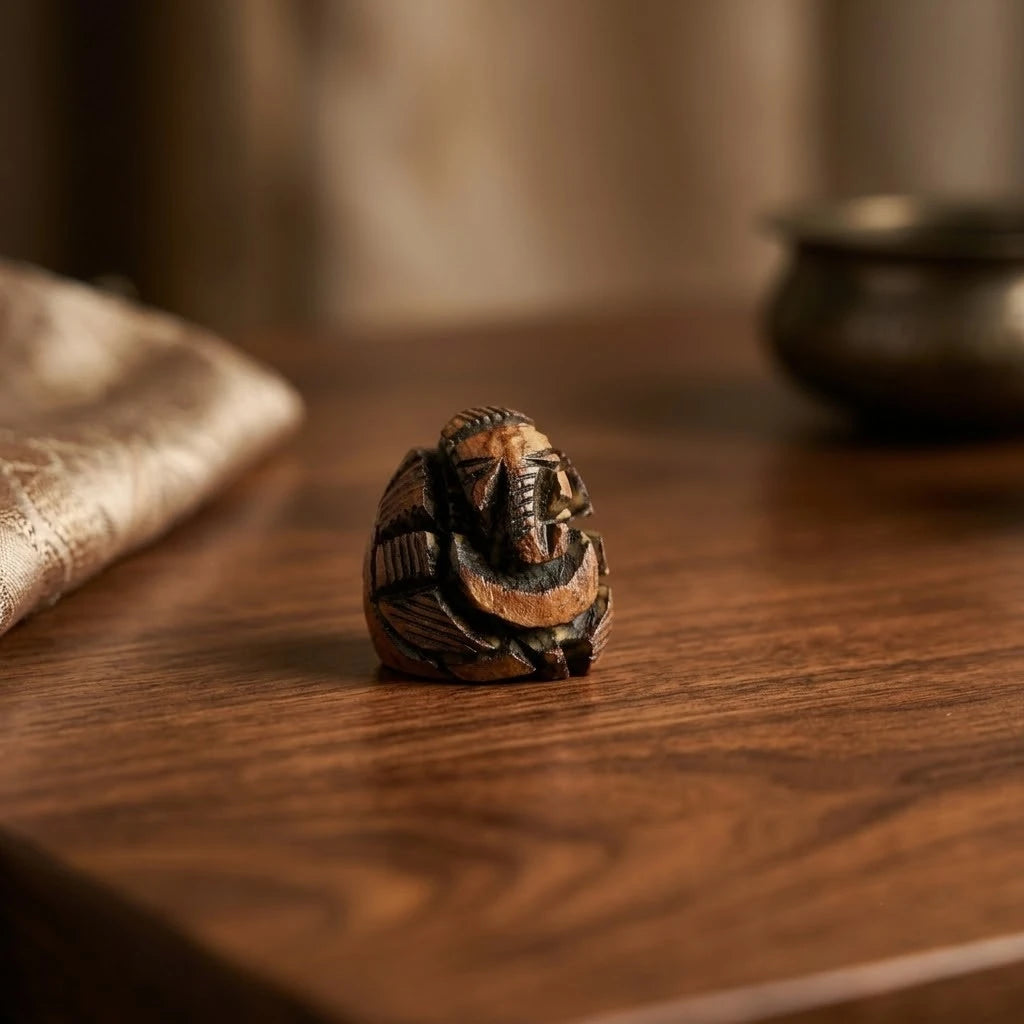 Authentic Hand-Carved Natural Supari (Betel Nut) Lord Ganesha Idol