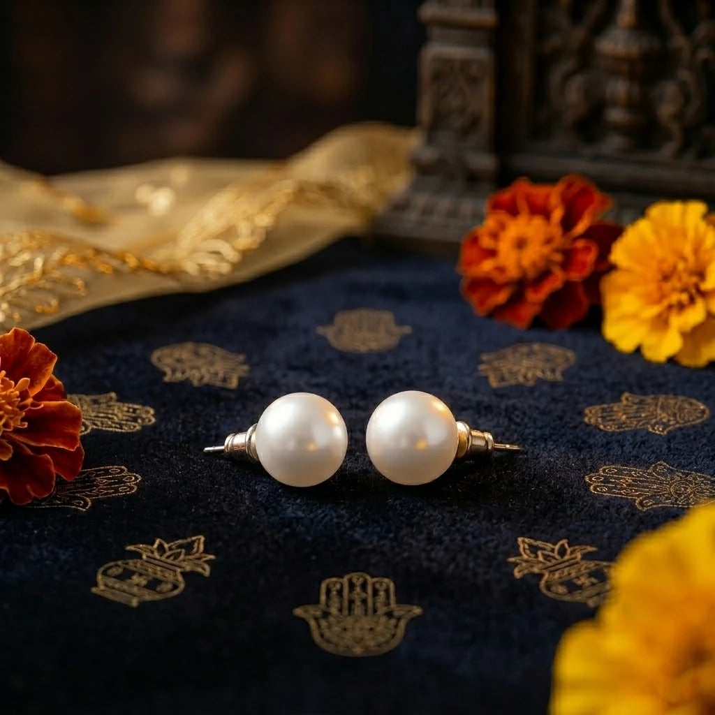Classic White Pearl Stud Earrings for Women