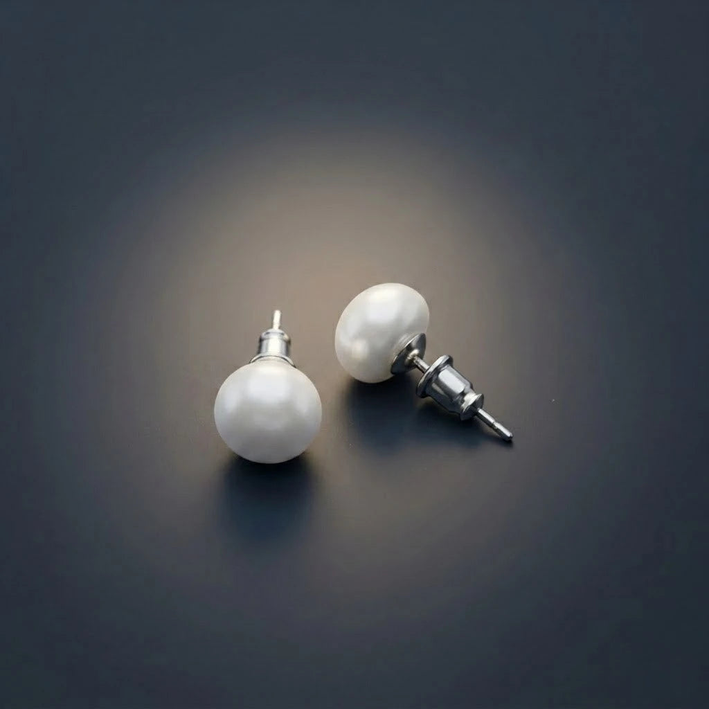 Classic White Pearl Stud Earrings for Women