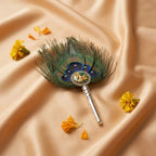 Handcrafted Morpankh Fan with Radha Krishna