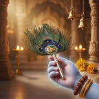 Handcrafted Morpankh Fan with Radha Krishna