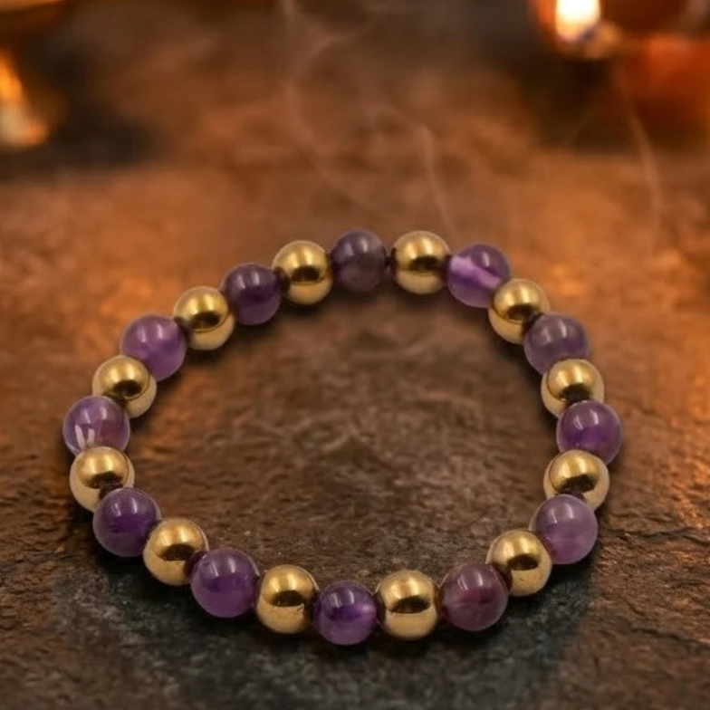 Natural Amethyst & Golden Hematite Combination Bracelet