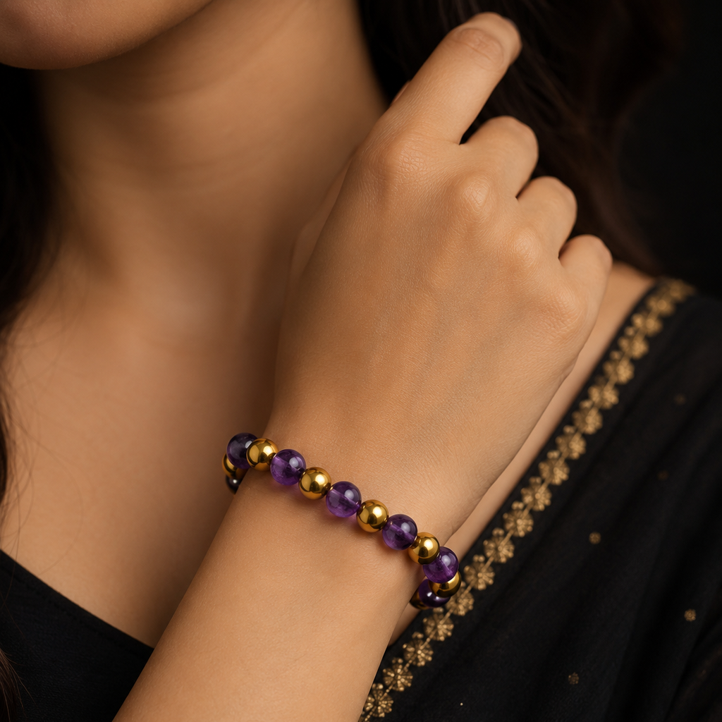 Natural Amethyst & Golden Hematite Combination Bracelet