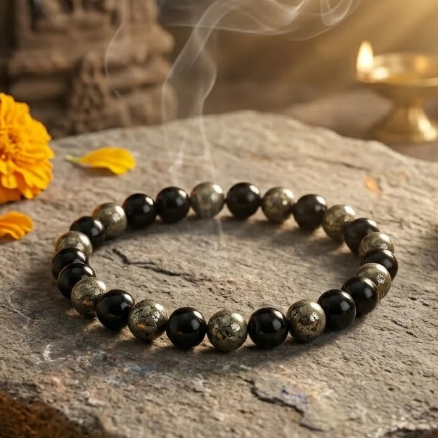 Natural Pyrite & Black Tourmaline Protection-Wealth Bracelet