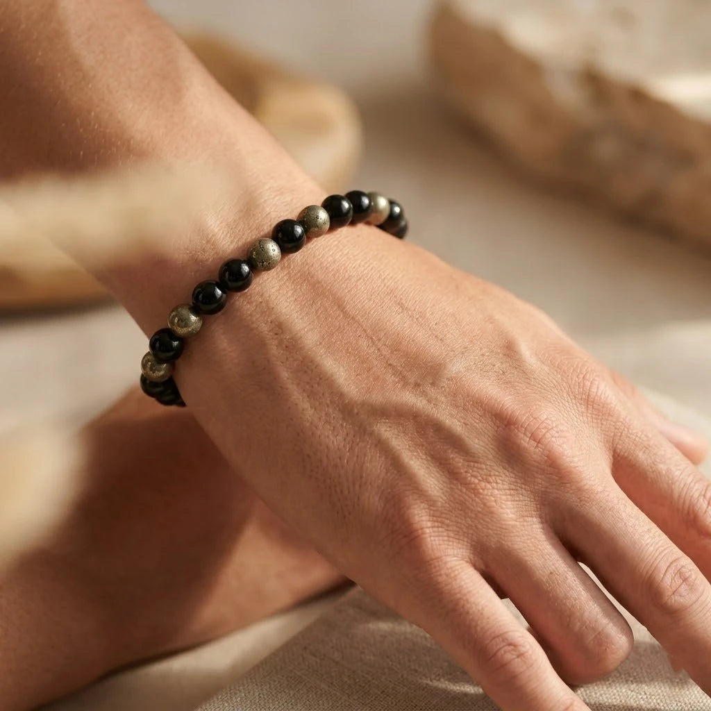 Natural Pyrite & Black Tourmaline Protection-Wealth Bracelet