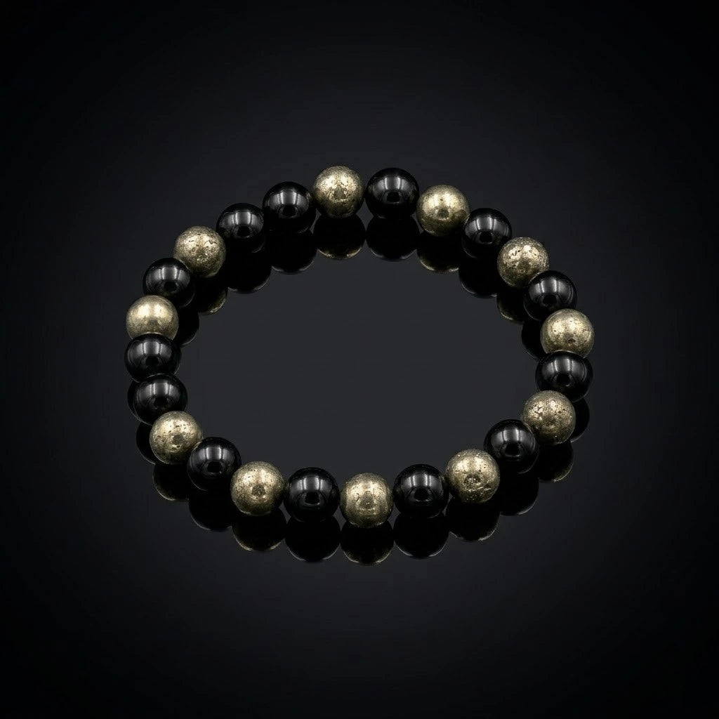 Natural Pyrite & Black Tourmaline Protection-Wealth Bracelet