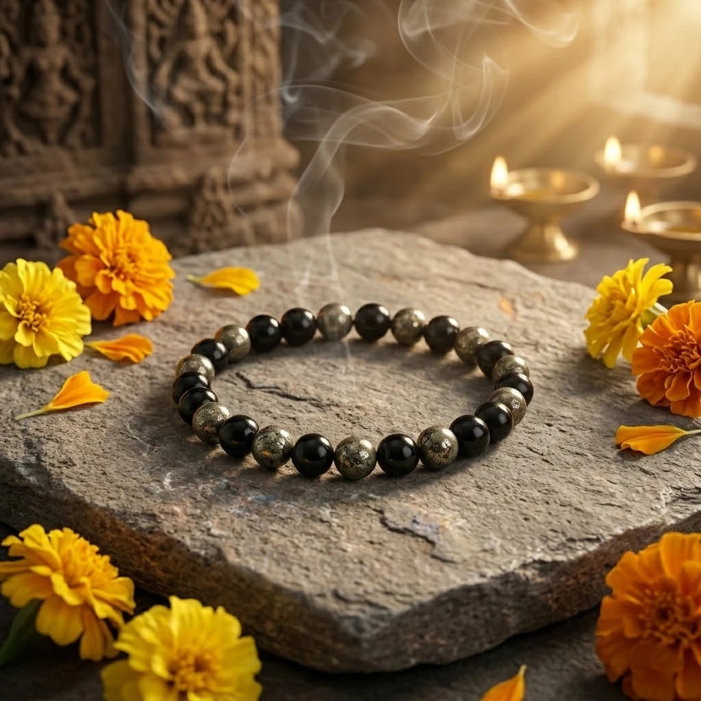 Natural Pyrite & Black Tourmaline Protection-Wealth Bracelet