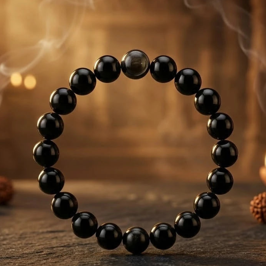 Natural Shiny Black Onyx / Obsidian Bracelet