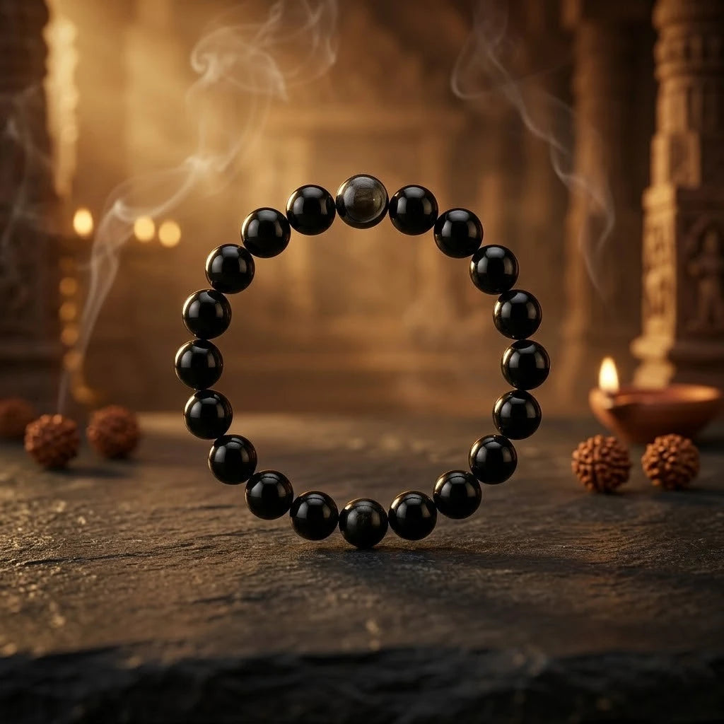 Natural Shiny Black Onyx / Obsidian Bracelet