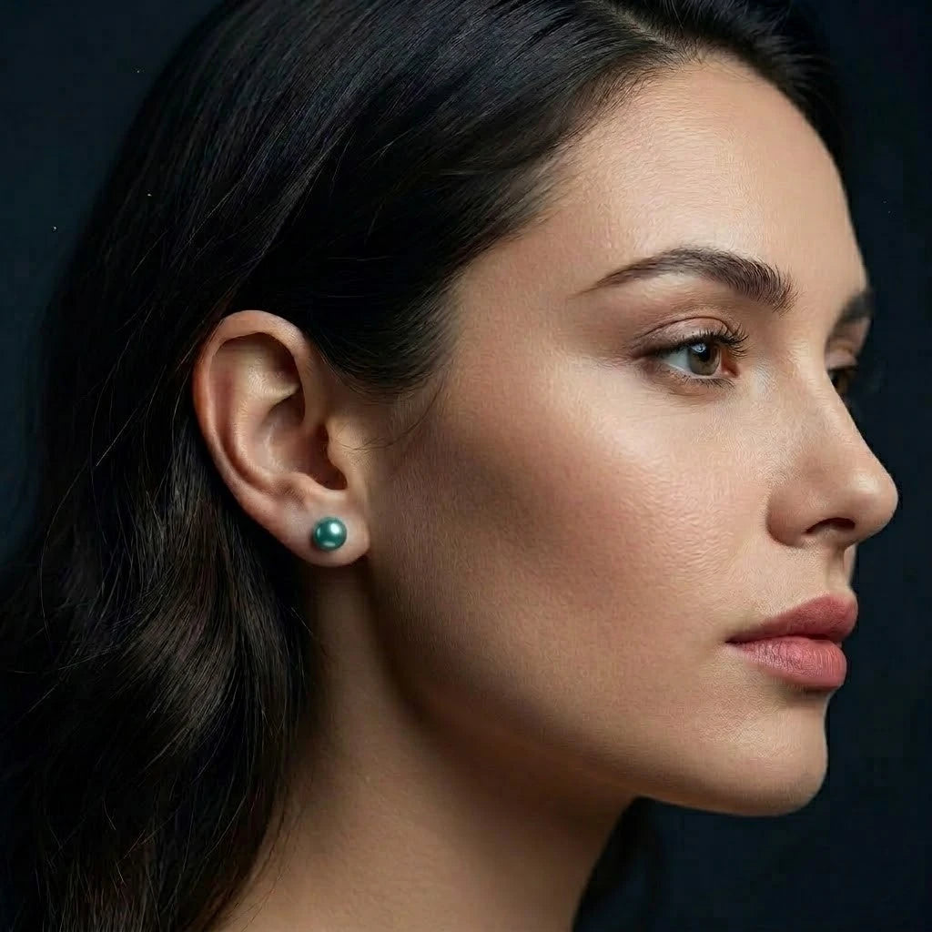 Pastel Aqua Blue Pearl Stud Earrings for Women