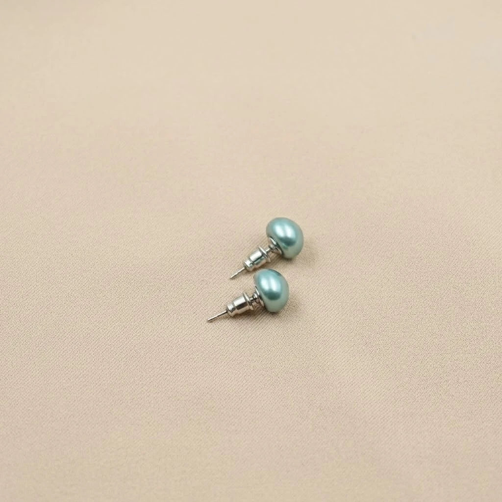 Pastel Aqua Blue Pearl Stud Earrings for Women