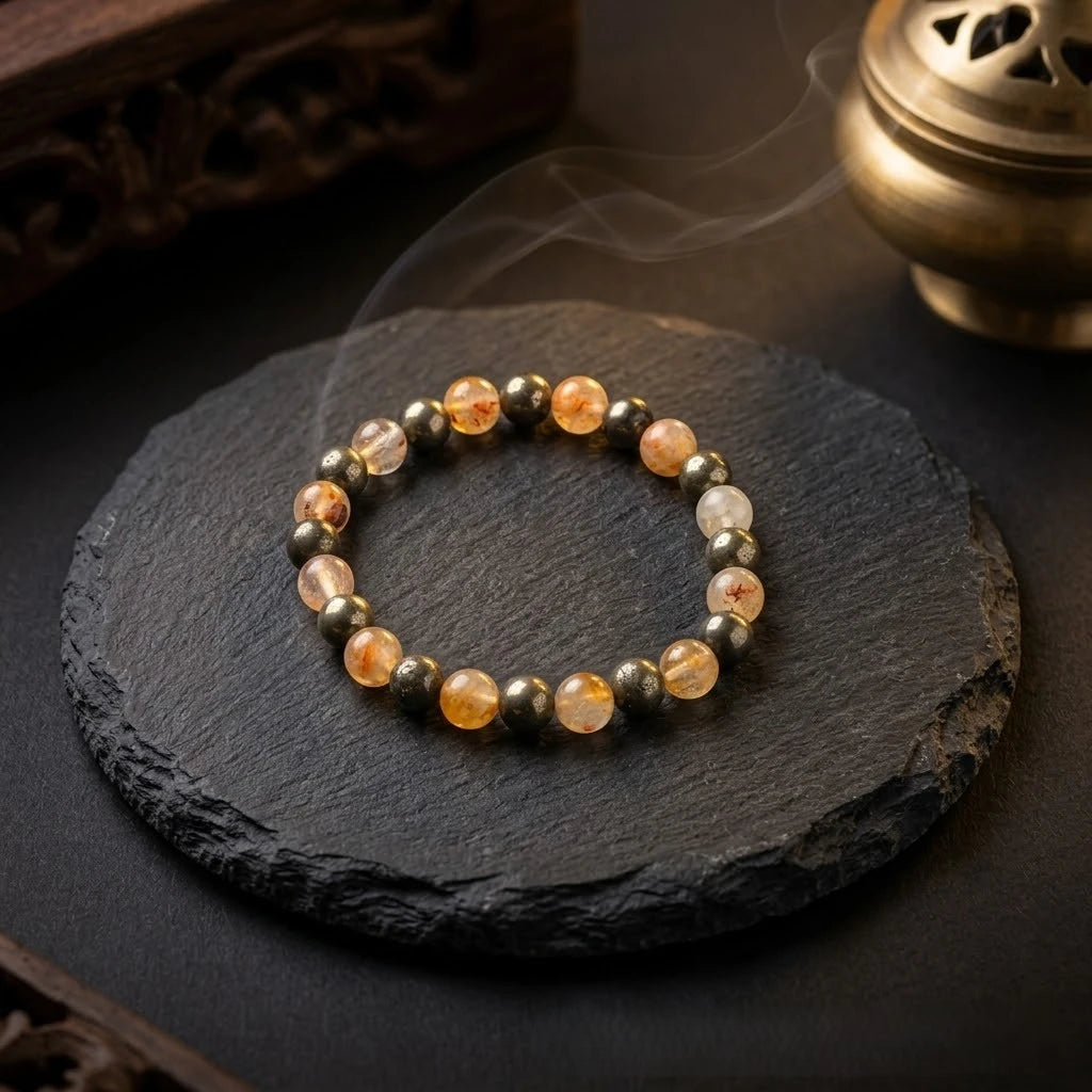 Premium Pyrite, Black Tourmaline & Rutilated Quartz Combination Bracelet