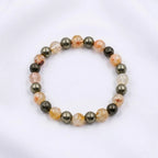 Premium Pyrite, Black Tourmaline & Rutilated Quartz Combination Bracelet