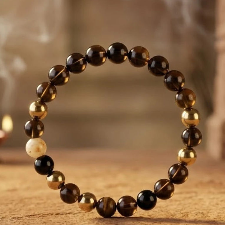 Premium Pyrite, Black Tourmaline & Smoky Quartz Combination Bracelet