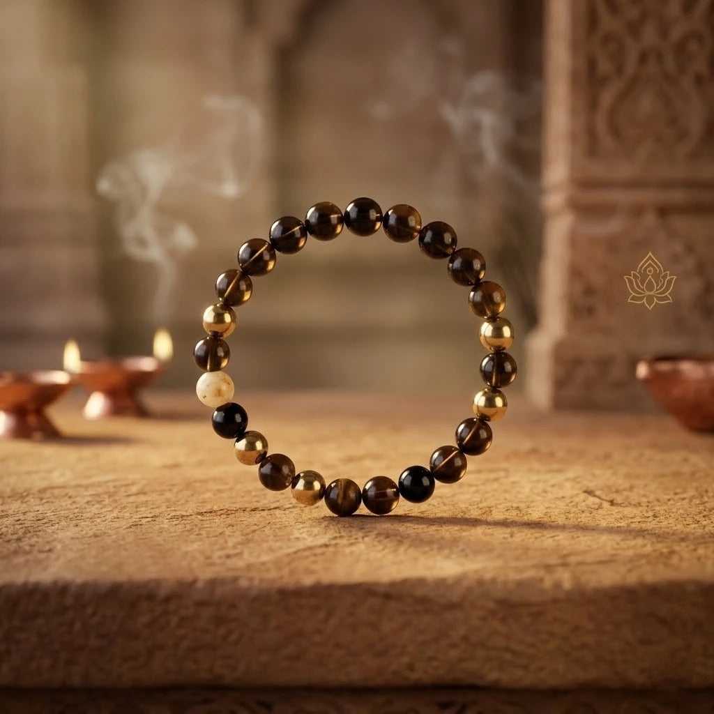 Premium Pyrite, Black Tourmaline & Smoky Quartz Combination Bracelet