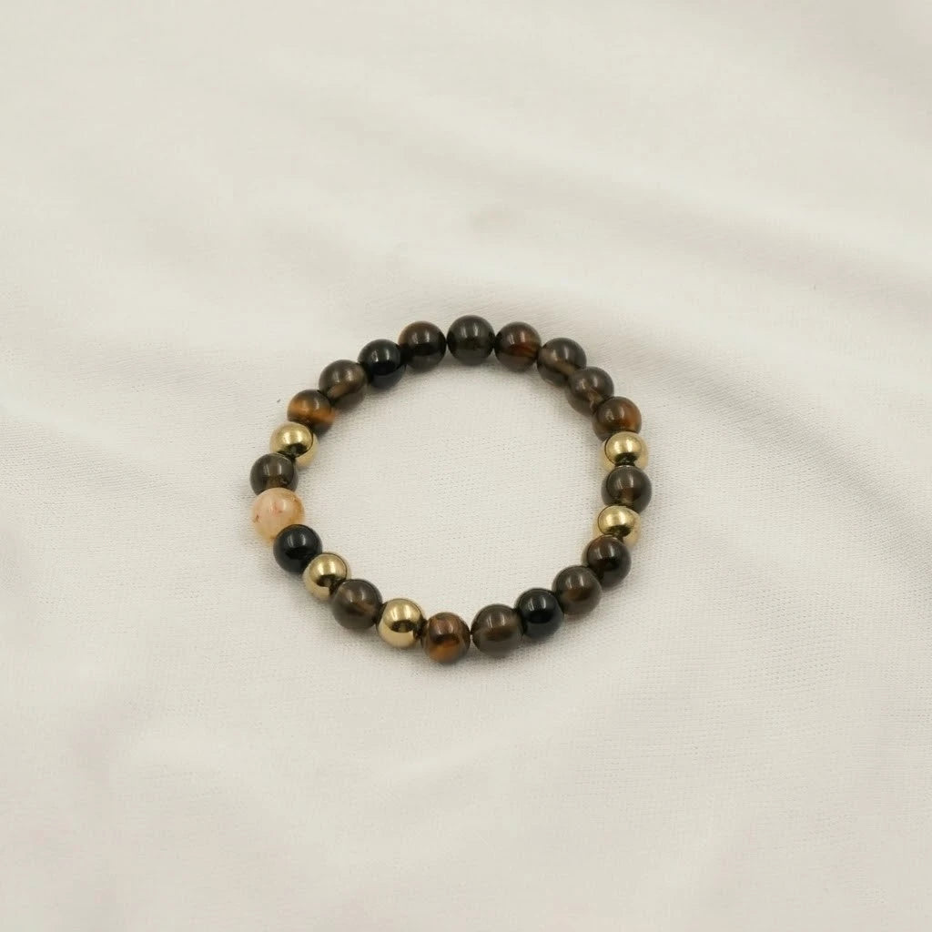 Premium Pyrite, Black Tourmaline & Smoky Quartz Combination Bracelet