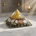Premium Shree Yantra, Gomati Chakra & Pyrite Orgone Pyramid (with Copper Vortex Coil)