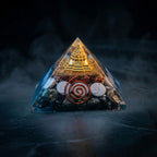 Premium Shree Yantra, Gomati Chakra & Pyrite Orgone Pyramid (with Copper Vortex Coil)