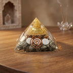 Premium Shree Yantra, Gomati Chakra & Pyrite Orgone Pyramid (with Copper Vortex Coil)