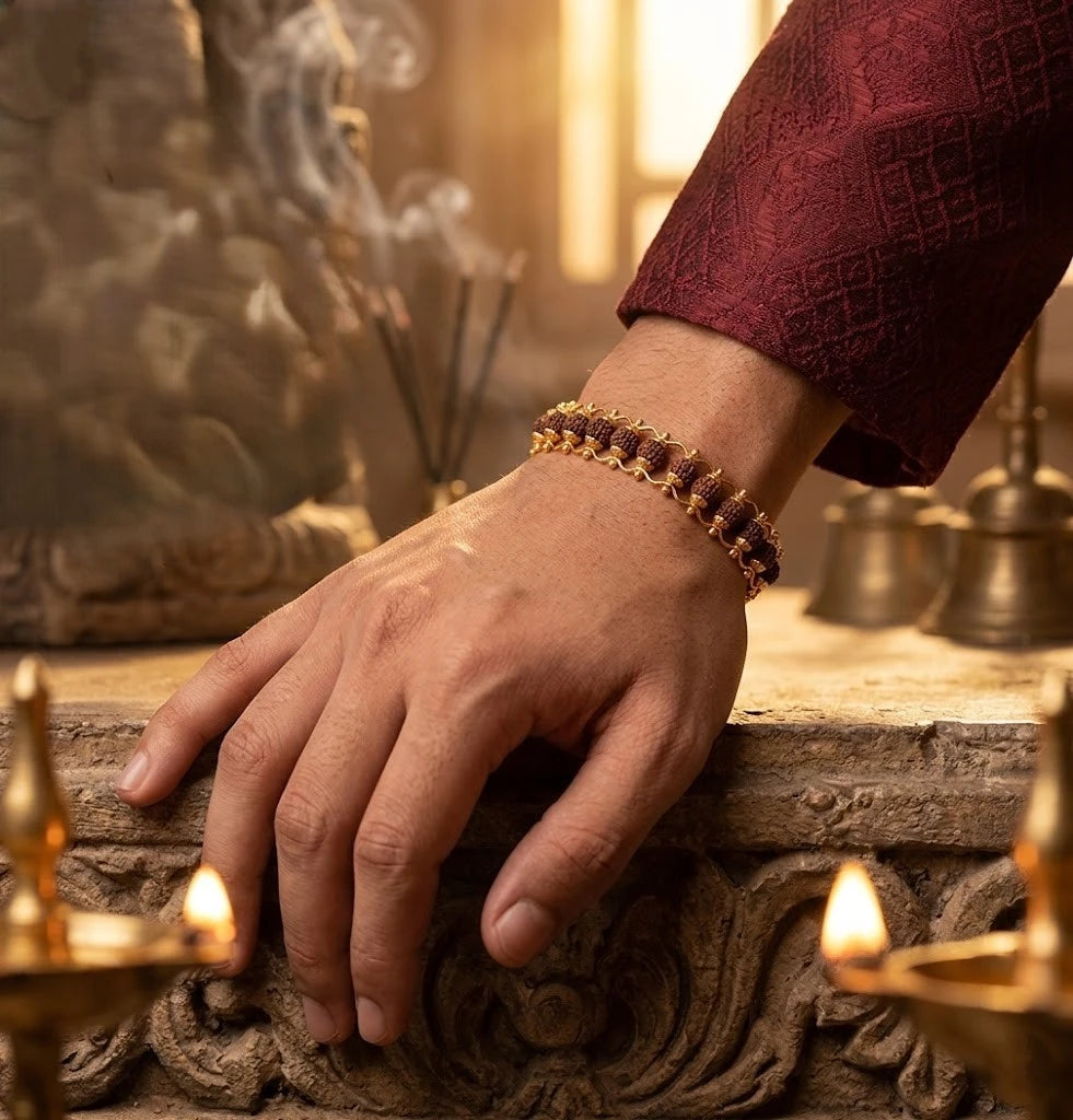 Rupastha Rudraksha Gold-Tone Spiritual Bracelet