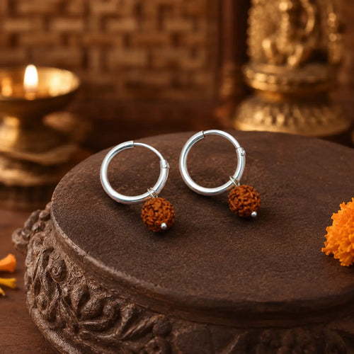 Rupastha Silver Rudraksha Hoop Earrings for Men & Women | Spiritual Bali Earrings