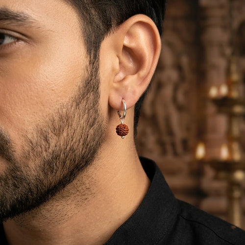 Rupastha Silver Rudraksha Hoop Earrings for Men & Women | Spiritual Bali Earrings