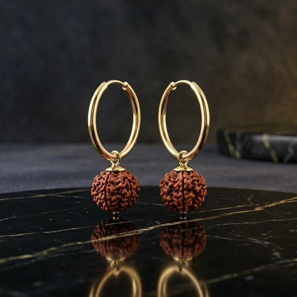 Rupastha Silver Rudraksha Hoop Earrings for Men & Women | Spiritual Bali Earrings