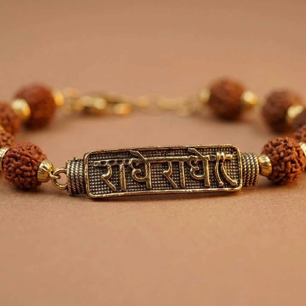 Rupastha Antique Gold Radhe Radhe Rudraksha Bracelet