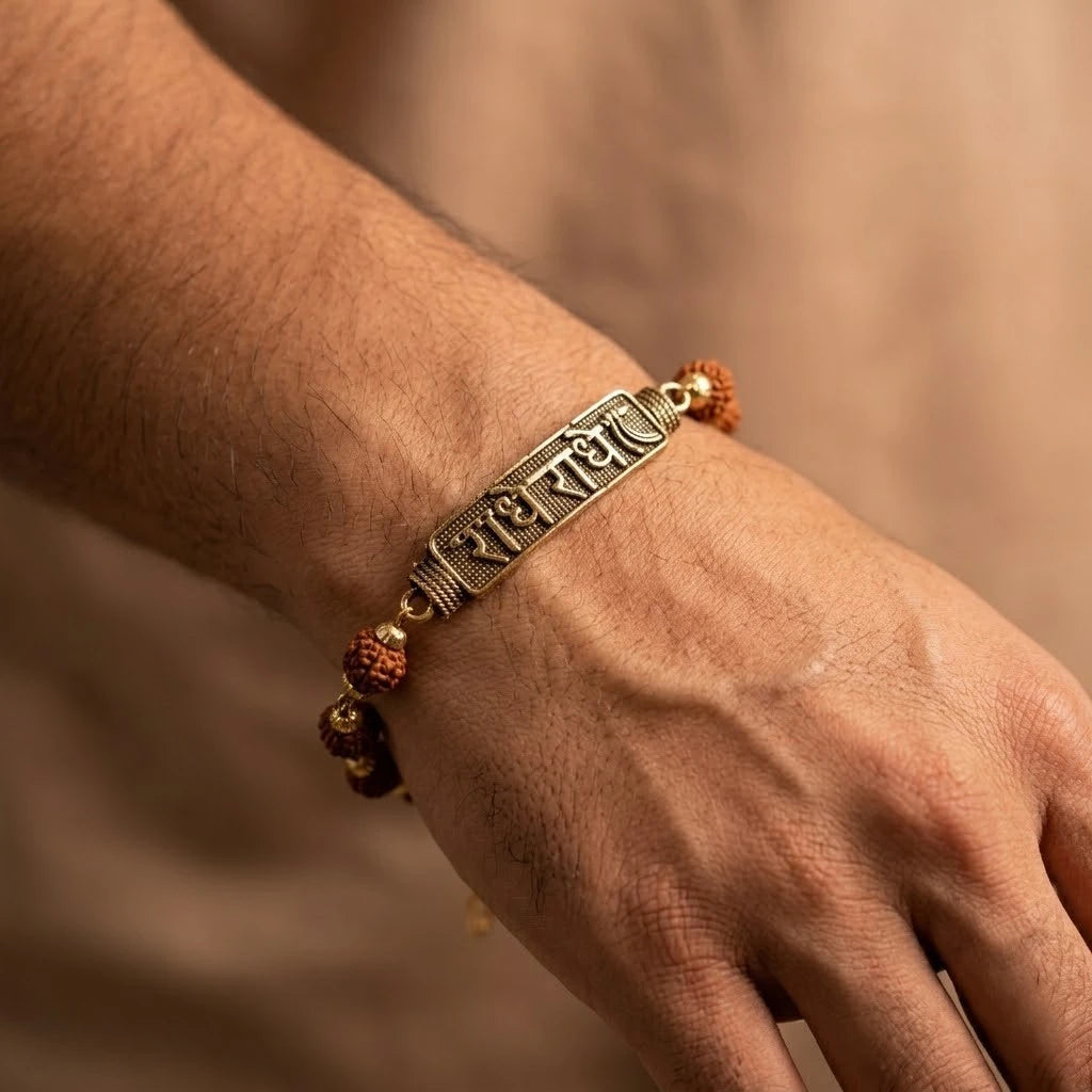 Rupastha Antique Gold Radhe Radhe Rudraksha Bracelet