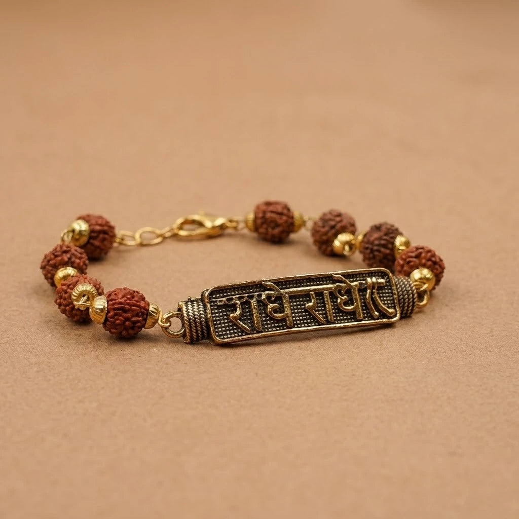 Rupastha Antique Gold Radhe Radhe Rudraksha Bracelet