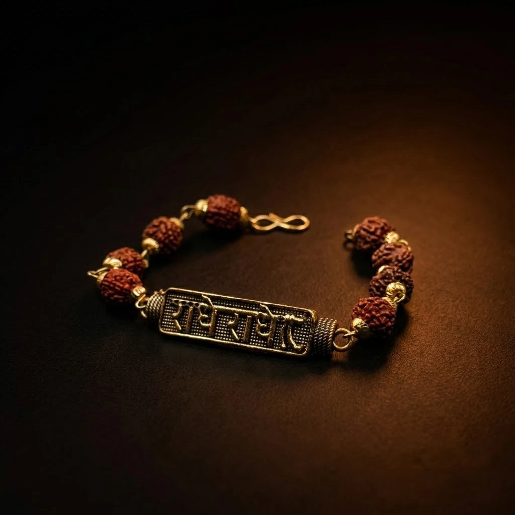 Rupastha Antique Gold Radhe Radhe Rudraksha Bracelet