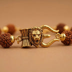 Rupastha Gold-Plated Bahubali Lion Trishul Rudraksha Bracelet