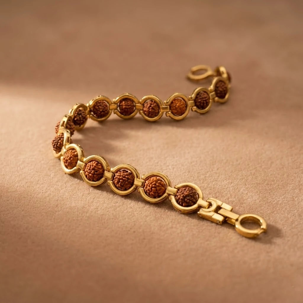 Rupastha Gold-Plated Link Rudraksha Bracelet