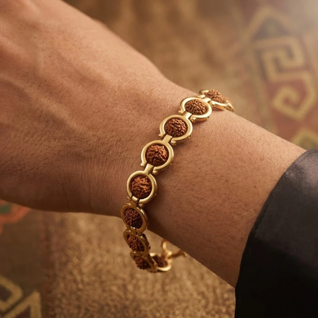 Rupastha Gold-Plated Link Rudraksha Bracelet