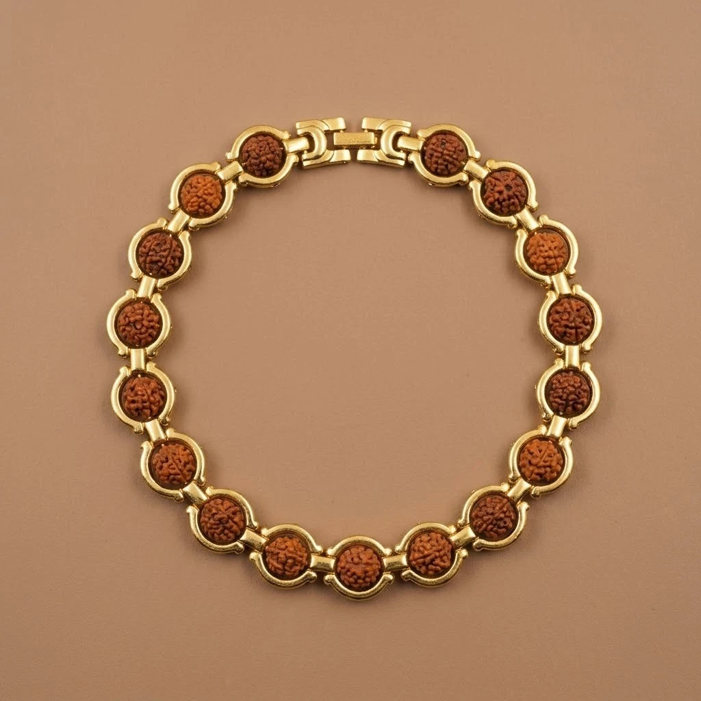 Rupastha Gold-Plated Link Rudraksha Bracelet
