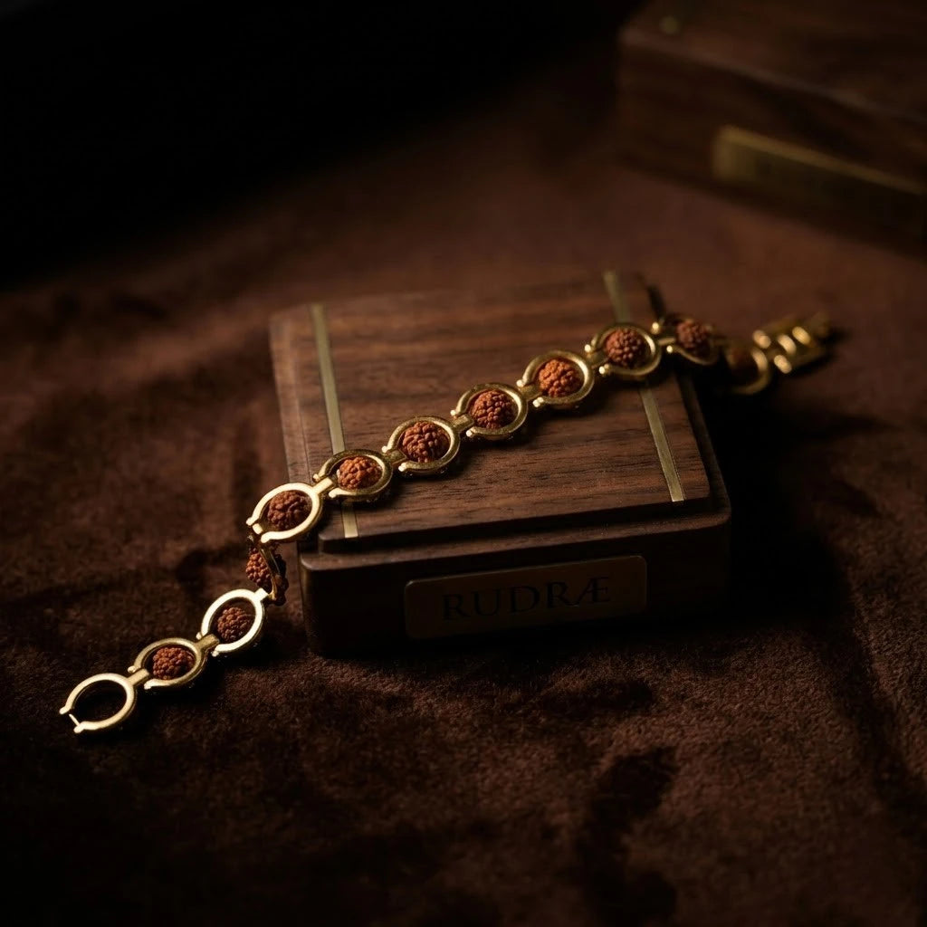 Rupastha Gold-Plated Link Rudraksha Bracelet