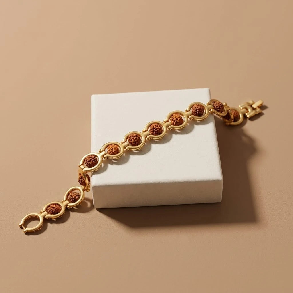 Rupastha Gold-Plated Link Rudraksha Bracelet