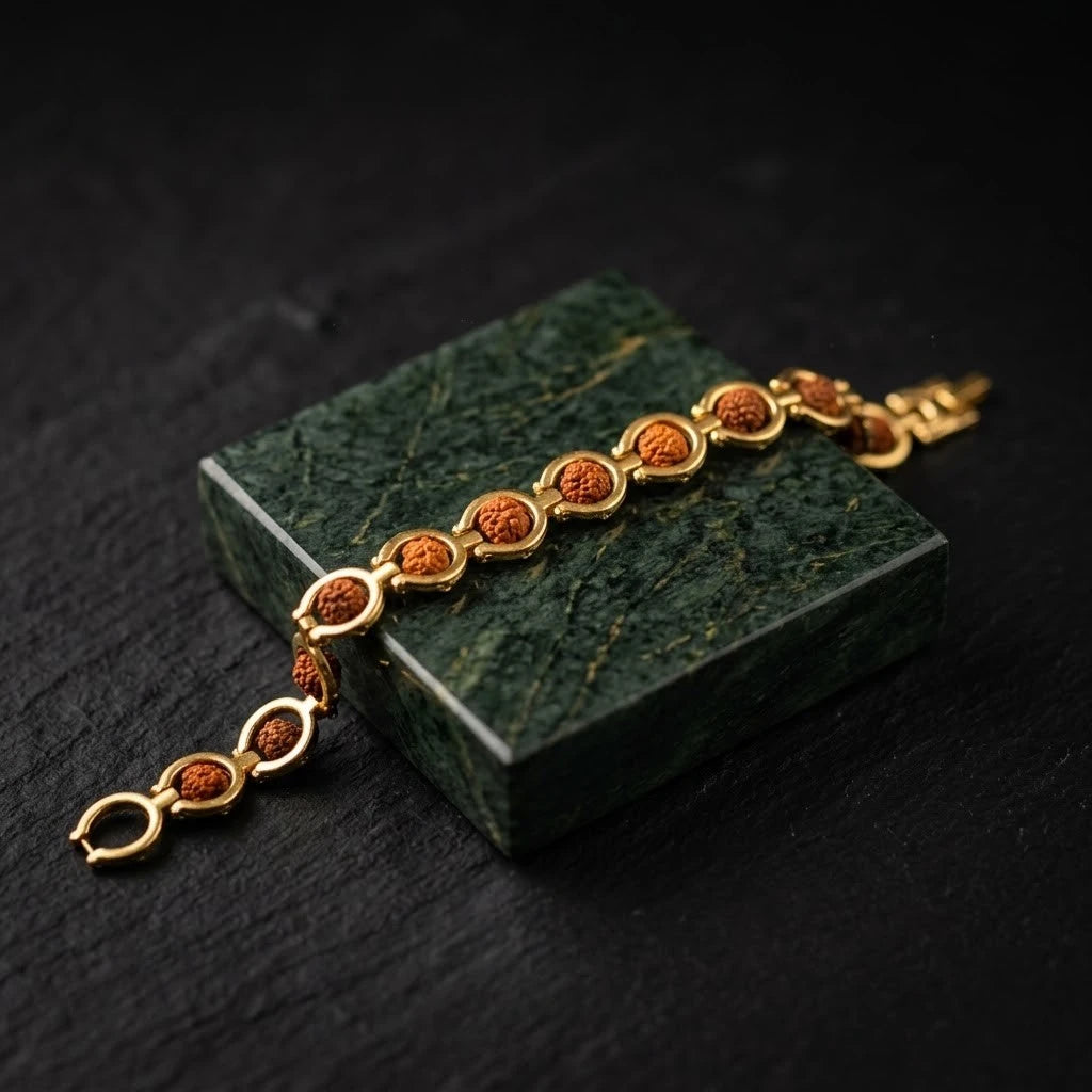 Rupastha Gold-Plated Link Rudraksha Bracelet