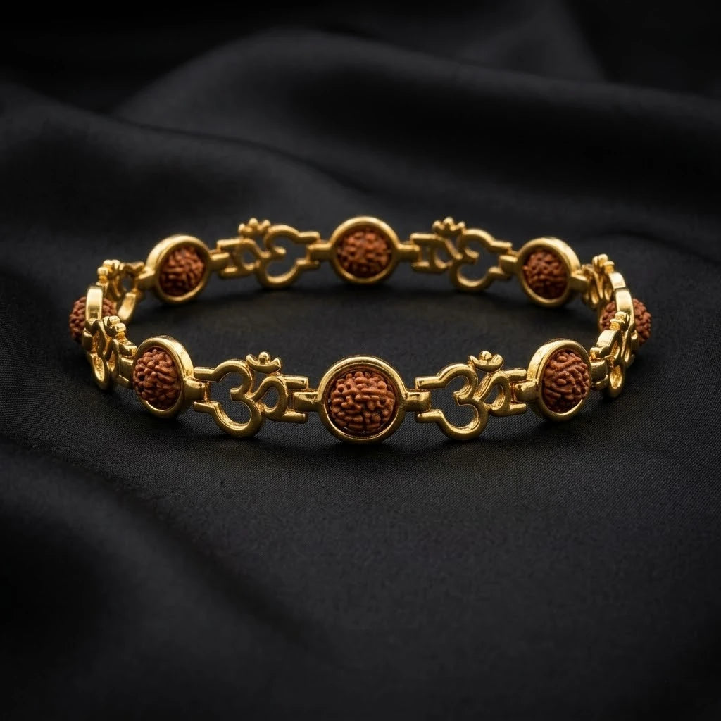 Rupastha Gold-Plated Om Link Rudraksha Bracelet