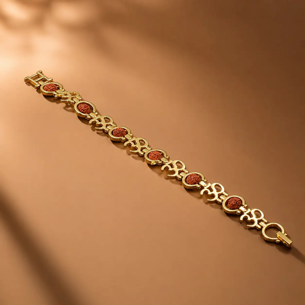 Rupastha Gold-Plated Om Link Rudraksha Bracelet